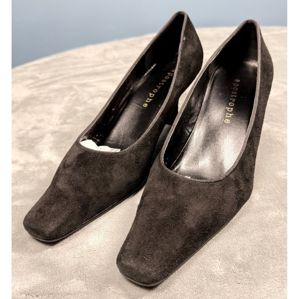 Apostrophe Womens Pumps 7.5 M Black Suede Square Toe Kitten Heel